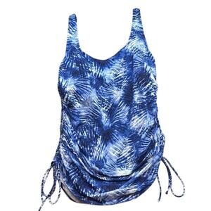 Women's Lands'‎ End One Piece Blue White Tie Dye Print Swim Bathing Suit Size 16